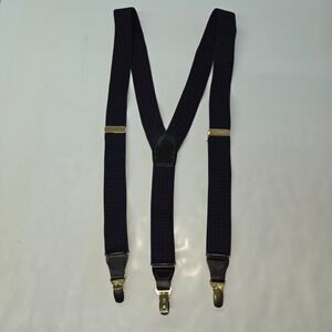 CAS Suspenders Mens One Size Navy Blue Red Geometric Y-Back‎ Gold Clips Germany